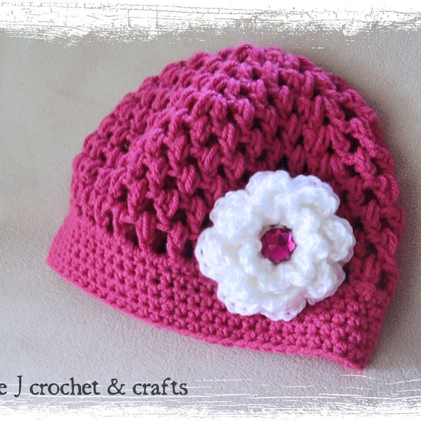 Crochet Pattern - Seabreeze Puff Stitch Hat (NB to Adult Woman) with Crochet Flower Pattern