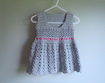 Crochet Pattern - The Rosalie Dress- Crocheted Lace Baby Dress or Top With Ribbon Sash - Sizes NB to 18Months