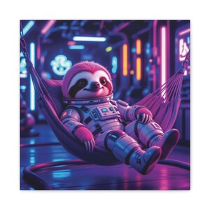 Cute Sloth Canvas Art Print, Pop Culture Wall Decor, Geeky Home Accent, Gift for Animal Lovers, Colorful Sloth Poster