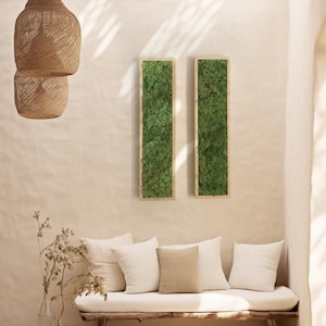 Large Natural Frame Preserved Moss, Living moss wall art, Moss Gallery Wooden Wall Sets, Vertical Moss Wall Art, Green Moss, 20x80 cms.