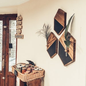 Wandpflanzer, Wanddekoration aus Holz, Rustikale Dekor, Heimdekoration, Rustikale Holz, Wand aus Holz Sechseck, Rustikal, Holzwanddekoration