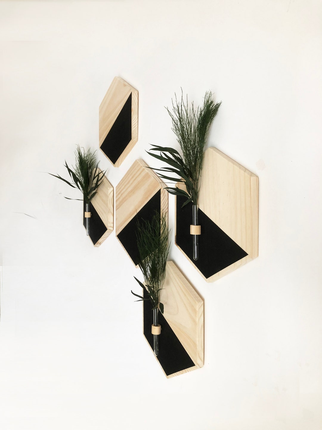 Geometric Wood Wall Planter Set of 5 Hexagons Living Room Decor - Etsy