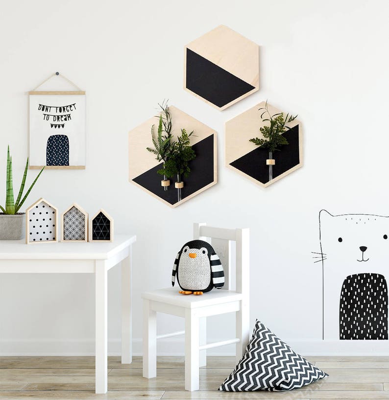 Wall Decor Hexagon Wood Wall Art Wood Hexagonal Wooden Art Etsy