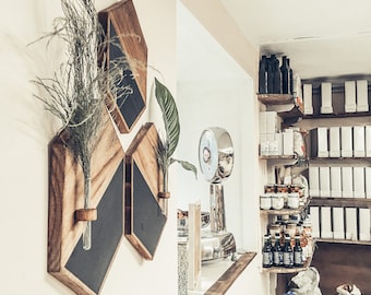 Rustic Wooden Hexagon Wall Decor: Hanging Planter Set