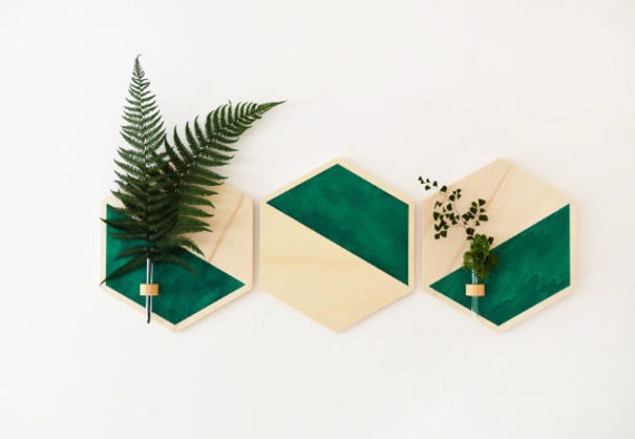 Décoration Murale en Bois/Décoration Art Mural Hexagonal Plantes