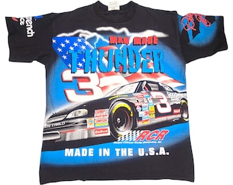 Dale Earnhardt Vtg 90s All Over Print NASCAR Racing XL T-Shirt Man Made Thunder