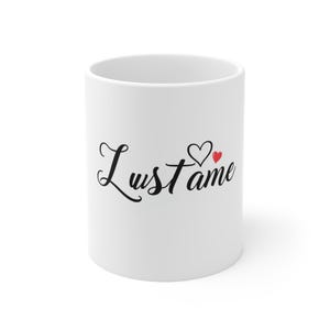 Lustame Love Mug - 11oz White Ceramic Coffee Cup, Perfect for Valentine&#39;s Day, Romantic Gift, Couple&#39;s Coffee, Love Quotes, Heart Design