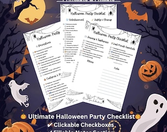Halloween Party Planner Checklist | Printable + Fillable PDF | Clickable Checkboxes | US Letter & A4 Instant Download