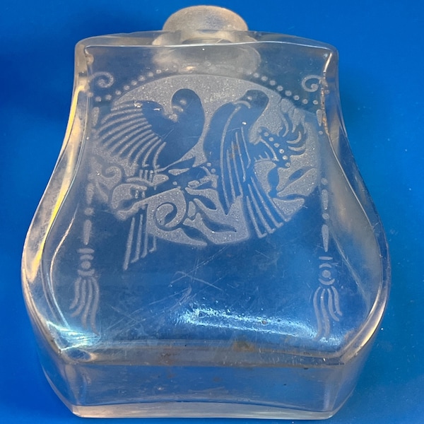 Vintage French Glass Perfume Atomizer • Etched Bird Design, 1950s Vanity Décor