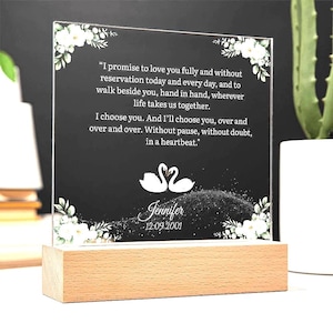 Personalized Swan Vows Acrylic LED Plaque: Romantic Wedding Keepsake