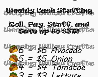 Taco Tuesday Cash Stuffing Box Challenge Instructions for Budget Binder