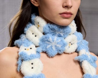 バレンタインデーギフト｜手作りのぬいぐるみ雪だるまスカーフ、かわいい冬用ネックウォーマー