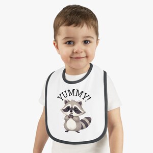 Cute Racoon Baby Bib | Yummy Contrast Trim Bib, Toddler Feeding Accessory, Gift for Baby Shower, Cute Baby Products