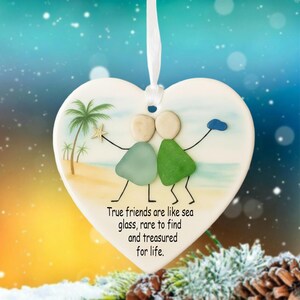 Seeglas Bester Freund Ornament, Wahre Freunde Zitat Andenken, BFF Ocean Geschenk, Personalisierte Weihnachten Strand Dekor