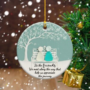 Freundschaft Ornament 2025, Meerglas Freunde auf Bank, Bester Freund Weihnachtsgeschenk, sinnvoller Freund Andenken, Wertschätzung Ornament
