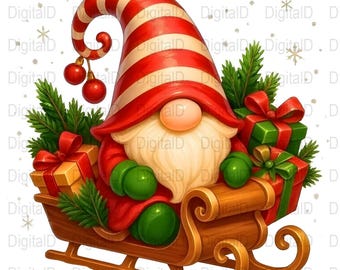 Weihnachten Gnom PNG, Urlaub Schlitten Clipart (digitaler Download)