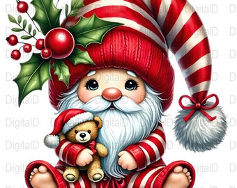 Weihnachts-Gnom mit Teddybär PNG-Datei, Urlaub Clipart (digitaler Download)