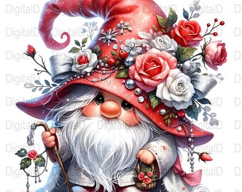 Blumenzwerg mit Rosen PNG, wunderliche Clipart (digitaler Download)