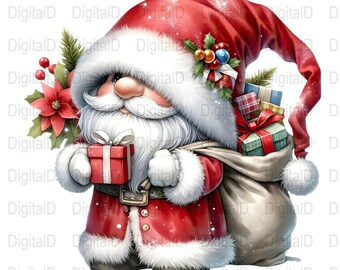 Santa Gnom Weihnachten PNG Clipart, Urlaub Kartendesign (Digitaler Download)