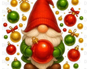 Weihnachten Gnom PNG-Datei, Urlaub Kugeln Clipart (digitaler Download)