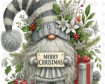Frohe Weihnachten Gnome PNG, Weihnachtskarte Design (Digitaler Download)