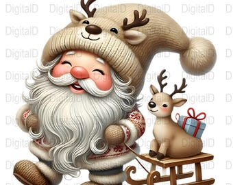 Santa und Rentier PNG, Weihnachten Clipart (digitaler Download)
