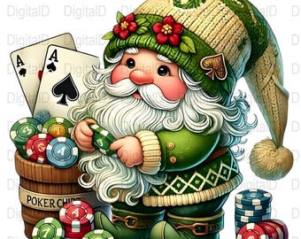 Glücklicher Kasino Gnom PNG, Kleeblatt-Hut, Kartenspieler (Digitaler Download)