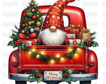 Weihnachtszwerg Roter LKW PNG, Feiertagsbaum, Festliche Kunst (Digital)