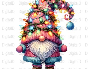 Weihnachten Gnom, Lichterkette, festliche Dekoration (Digitaler Download)