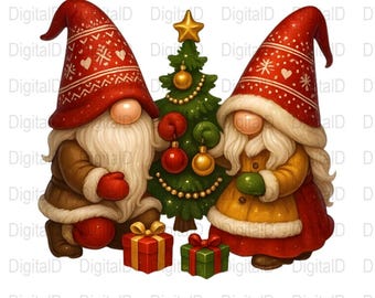 Weihnachts Gnom Paar PNG, Feiertagsbaum Kunst (Digitaler Download)