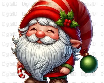 Weihnachten Gnom PNG: Urlaub, Zuckerstange Ornament, Urlaub Clipart (Digitaler Download)