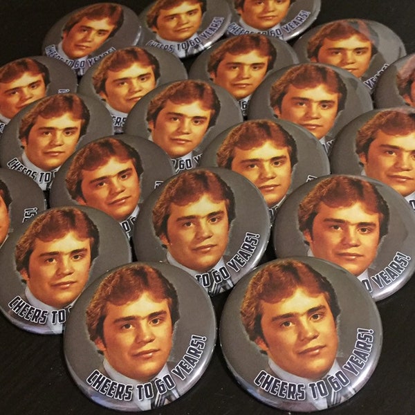 Custom 60th Birthday Gift for Men,  Personalized Milestone Photo Button Pins - 15 pieces +