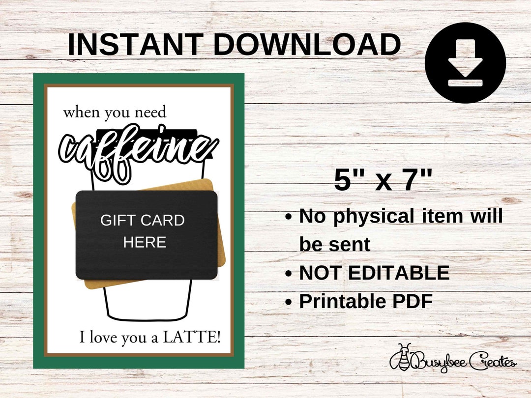 Printable Coffee Gift Card Holder - Instant Download - Etsy