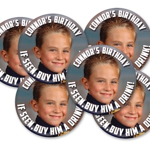 Custom Photo Birthday Buttons, Personalized Party Favors