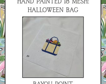 Hand Painted Halloween Bag Needlepoint Canvas, 18 Mesh Needlepoint Canvas