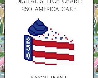 Digital PDF 250 America Cake, 18 Mesh Needlepoint Canvas, Digital Needlepoint Canvas PDF, USA Anniversary Cake