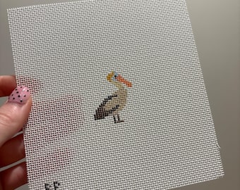 Hand Painted Mini Pelican Needlepoint Canvas, 18 Mesh Needlepoint Canvas, Louisiana Pelican Mini Bag Charm Painted Needlepoint Canvas