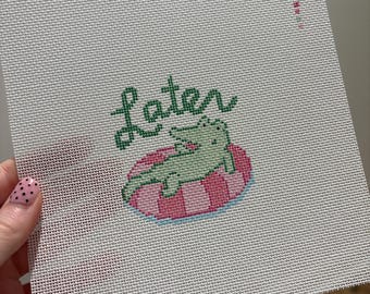 Later Gator Tube Hand Painted Needlepoint Canvas, 18 Mesh Needlepoint Canvas, Alligator Ornament or Picture Frame