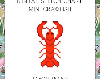 Digital PDF Mini Crawfish, 18 Mesh Needlepoint Canvas