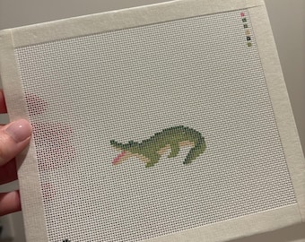 Hand-Painted Alligator Bag Charm, 18 Mesh Needlepoint Canvas, Mini Alligator Bag Charm Needlepoint Canvas