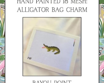 Hand-Painted Alligator Bag Charm, 18 Mesh Needlepoint Canvas, Mini Alligator Bag Charm Needlepoint Canvas