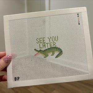 Hand Painted See You Later Alligator Needlepoint Canvas, 18 Mesh Needlepoint Canvas, Travel Tag, Luggage Tag image 2