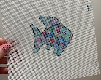 Rainbow Fish Hand Painted Needlepoint Canvas, 18 Mesh Needlepoint Canvas