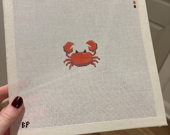 Mini Crab Hand Painted Needlepoint Canvas, 18 Mesh Needlepoint Canvas, Mini Crab Bag Charm Needlepoint Canvas