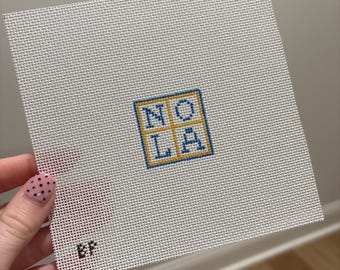 Hand Painted Mini Nola Tile Needlepoint Canvas, 18 Mesh Needlepoint Canvas, Mini Bag Charm Needlepoint Canvas
