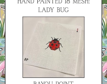 Hand Painted Mini Lady Bug Needlepoint Canvas, 18 Mesh Needlepoint Canvas, Mini Bag Charm Ladybug Canvas
