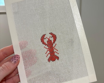 Hand Painted Mini Crawfish Bag Charm, Hand Painted 18 Mesh Needlepoint Canvas, Louisiana Crawfish Bag Charm Canvas