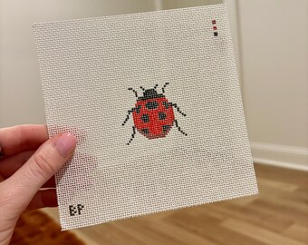 Hand Painted Mini Lady Bug Needlepoint Canvas, 18 Mesh Needlepoint Canvas, Mini Bag Charm Ladybug Canvas