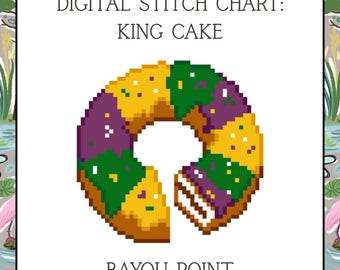 Digital PDF King Cake, 18 Mesh Needlepoint Canvas, Digital Needlepoint Canvas PDF