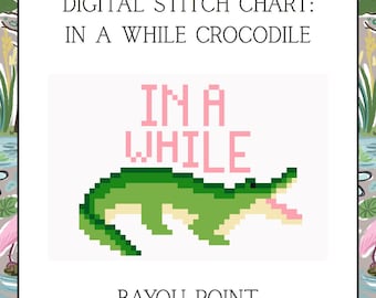 Digital PDF In a While Crocodile, 18 Mesh Needlepoint Canvas, Digital PDF